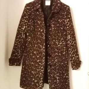 Leopard Print Vintage Inspired Fit & Flare Midi-Length Wool Coat/Jacket S